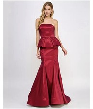 B DARLIN Womens Junior Peplum Strapless Gown Dress Ruby Red 5/6 NEW!