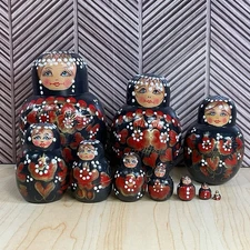 10 Piece Russian Matryoshka Nesting Dolls Wood Hand Painted Traditional