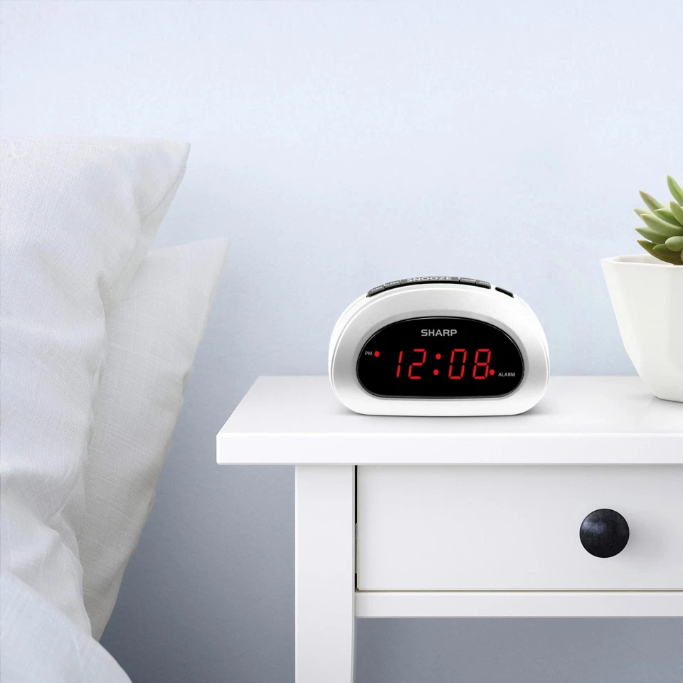 Digital Sharp Alarm Clock, Cloud White, Easy to Set Controls, Red LED Display - Image 2 of 4