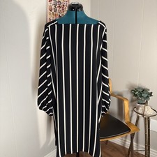 Loft Black and Beige Striped Dress Sz Small
