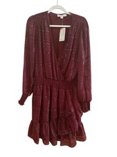 NWT Michael Kors Shiny Plaid Burgundy Mini Dress Size Extra Large Smocked Waist