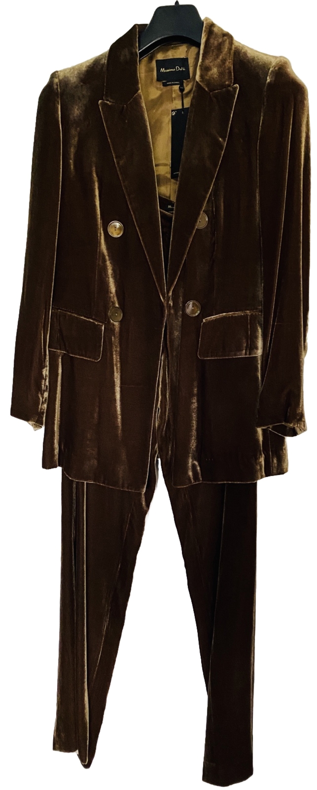 Silk Velvet Suit Jacket Trousers NEW RRP£225 Massimo Dutti Gold Copper Brown image 5