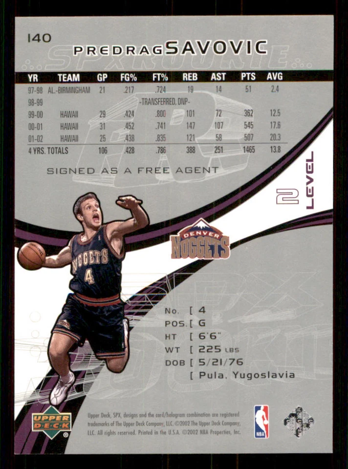 2002-03 SPx #140 Predrag Savovic RC /2599 - Image 2 of 2