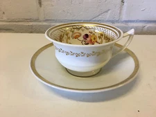Antique Likely Old Paris Porcelain Cup & Saucer w/ Gold & Floral Decoration