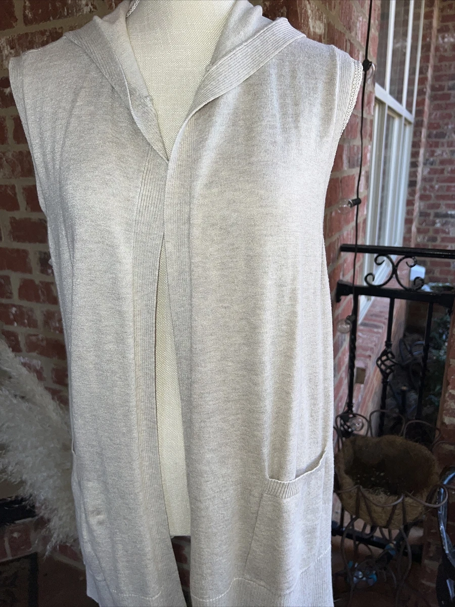 VERVE AMI Womens Hooded Sweater Vest Cardigan Pockets Size Large Tan