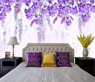 3D Purple Flower Branch ZHUA20468 Wallpaper Wall Murals Removable Self-adhesive