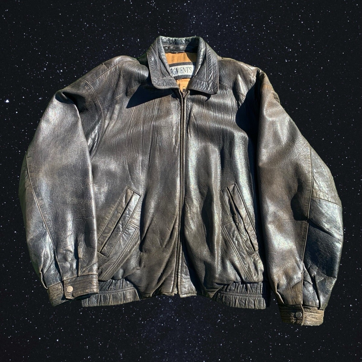 Vintage 90s Segments Brown Bomber Leather Jacket Size Large