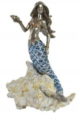 Figurine statuette statue Sirène dorée sur coquillage 28,5 cm - déco mer marin 