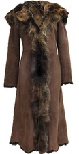 Ladies Brown Full Length Sheepskin Coat Hooded Toscana Shearling Merino Leather