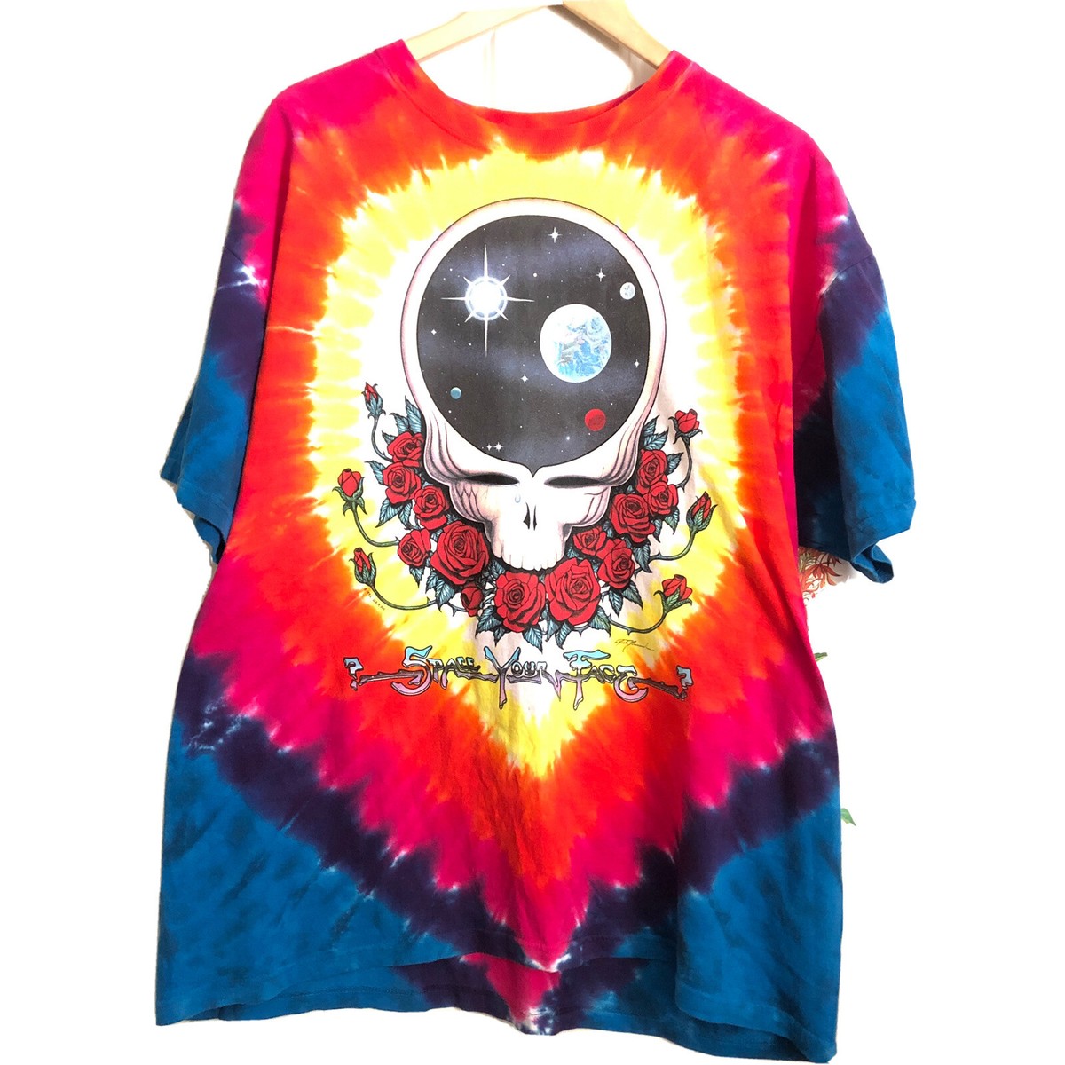 Vtg 90s Grateful Dead T-shirt Size XL Space Your Face Liquid Blue