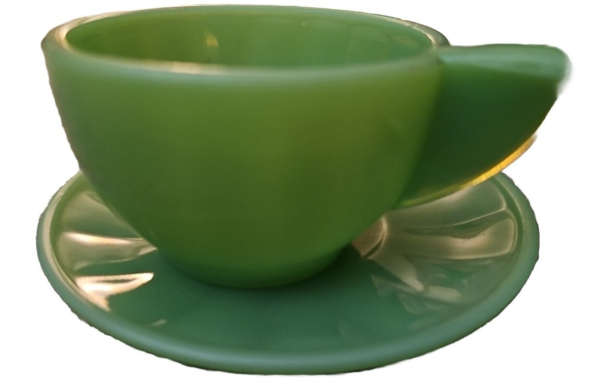 Akro Agate Jadeite Green Miniature Child's 4 Teacups 4