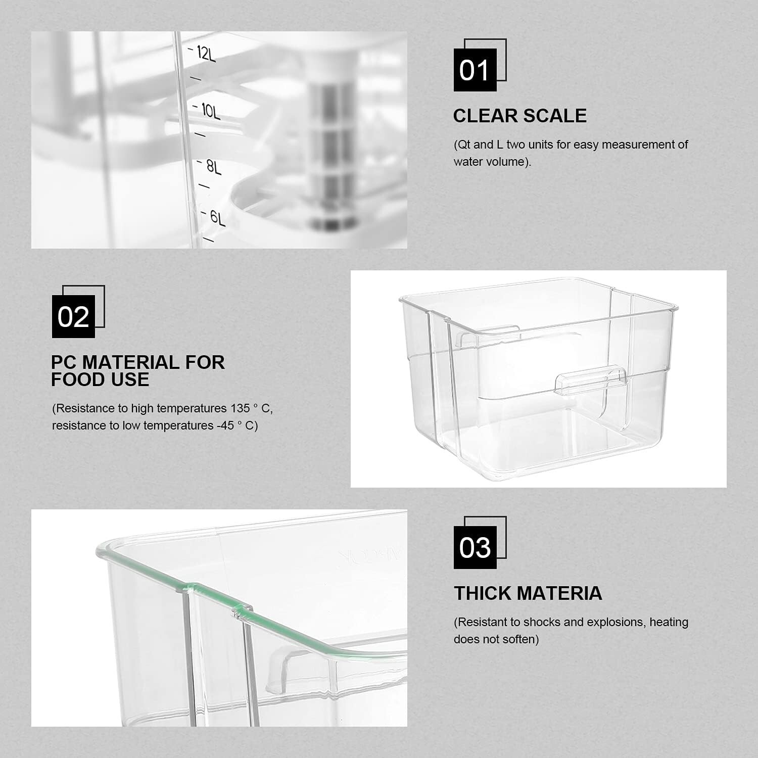 Sous Vide Container with Lid and Rack Sous Vide Containers Sous Vide Pot 12.6 Qu