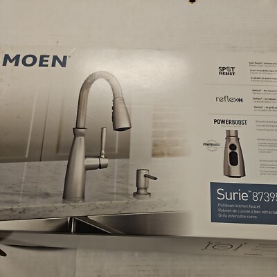 NEW Moen 87395SRS Stainless High Arc 1 Handle Pull Down Kitchen Faucet B182