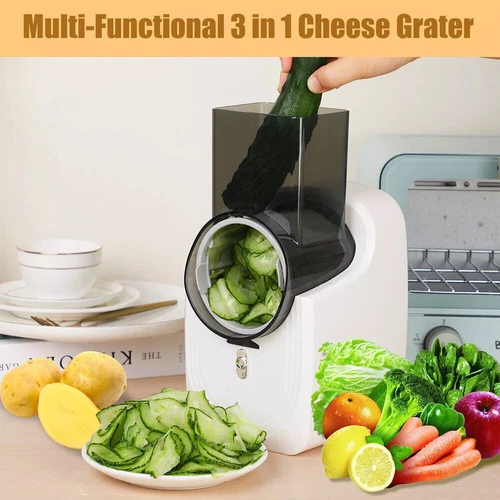 3 in 1 Electric Cheese Grater SS Handheld Fruit Vegetable Slicer Shredder UK - Picture 12 of 26