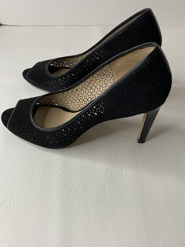 Tory Burch women pumps heels Elinor Laser-Cut peep-toe BLACK Suede Shoes sz 9.5 - Picture 6 of 12