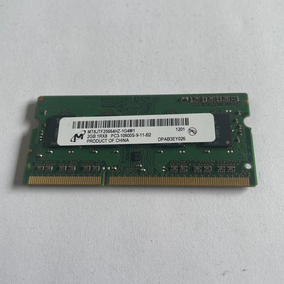 Micron 2GB DDR3 RAM PC3-10600 1333MHz Unbuffered CL9 SODIMM MT8JTF25664HZ-1G4M1 - Image 2 of 3