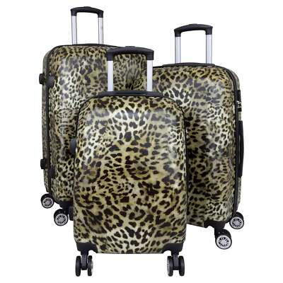 Reisekoffer Set 3 teilig Hartschale mit 4 Rollen Leoparden Muster Fell bunt