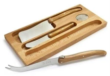 Cheese Knife Set Olive Wood Handle French Jean Dubost Wood Box JD97-13536 3 Pc