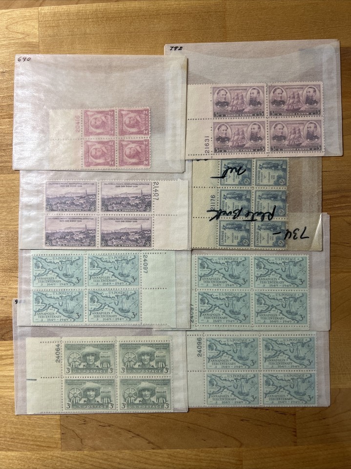 36 vintage US stamp plate blocks from 19301949 Scott numbers 690986