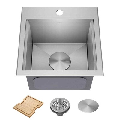 Kore 16-Gauge Stainless Steel 15 in. Single Bowl Drop-In Workstation Square Kitc