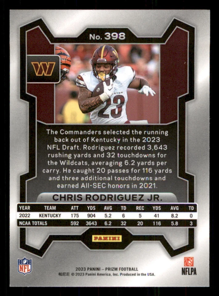 2023 Panini Prizm #398 Chris Rodriguez Jr. RC - Image 2 of 2