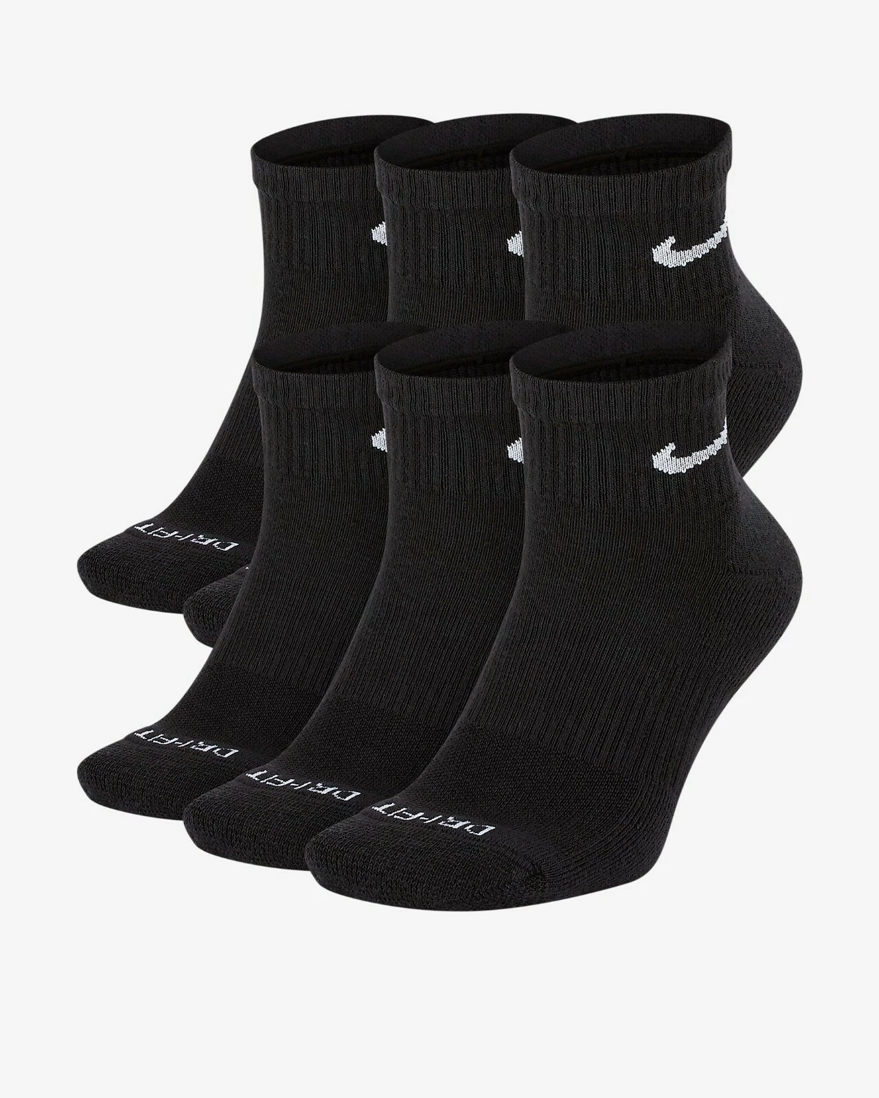 Nike DRI-FIT PLUS ankle SOCKS 6 Pair Pack Mens M Medium 6-8 Black SX6899-010