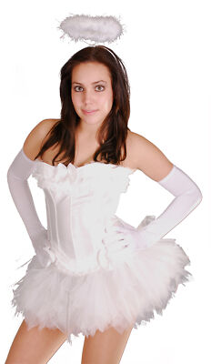 sexy Engel Kostüm Heiligenschein Christkind Weihnachten weiss Corsage tutu