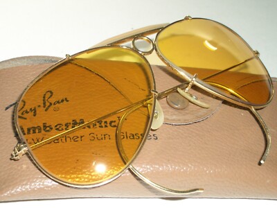 1960's VINTAGE BAUSCH & LOMB RAY-BAN ALL-WEATHER AMBERMATIC SHOOTER SUNGLASSES