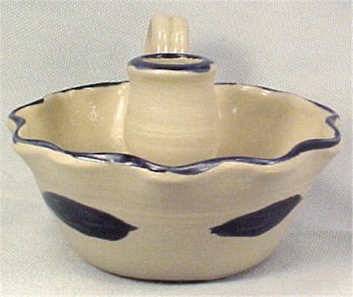 Williamsburg Pottery Candlestick Candle Holder Stoneware Cobalt Blue Leaves - Bild 2 von 4