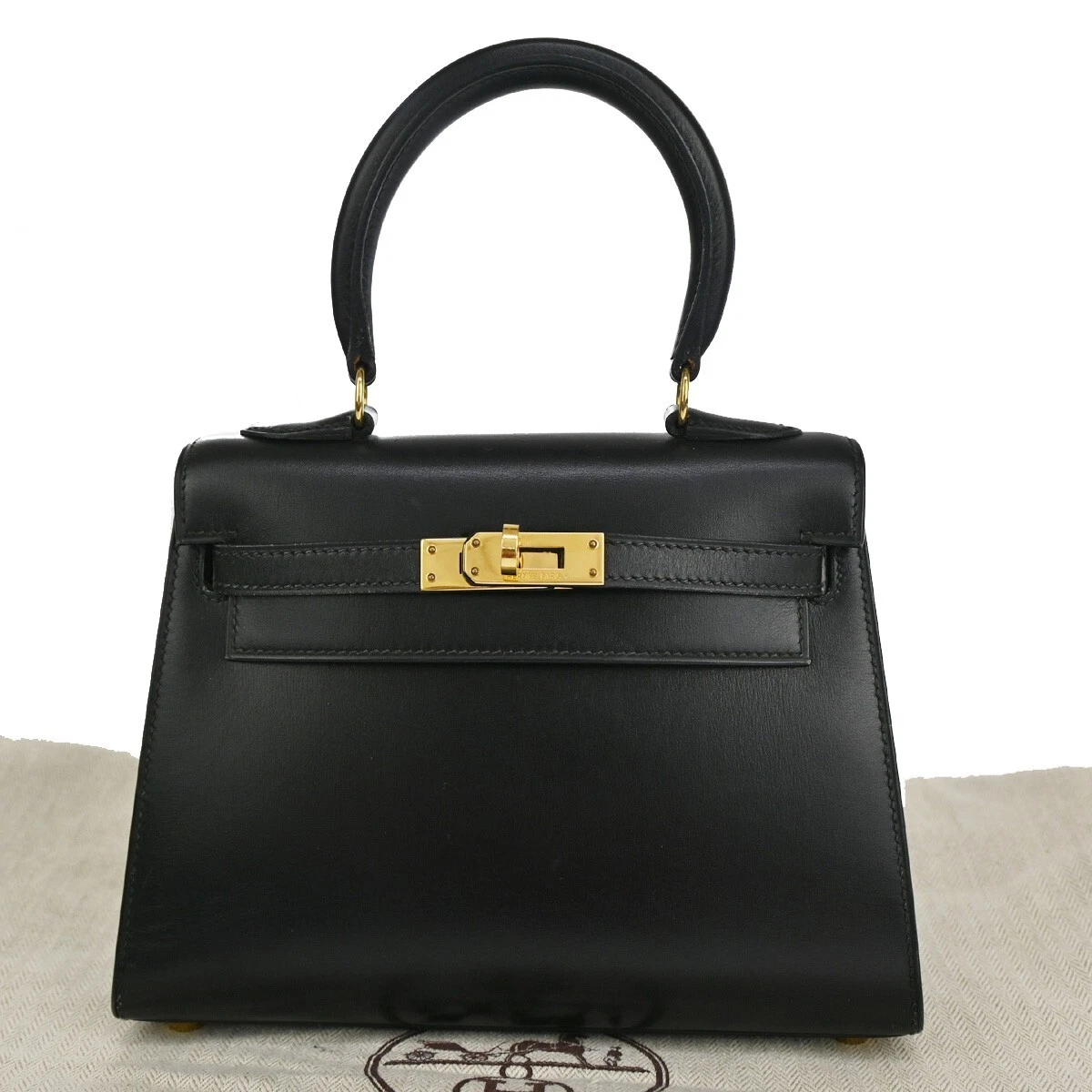 HERMES MINI KELLY 2WAY SHOULDER HAND BAG BOX CALF LEATHER BLACK ◯X GHW  3371LC326