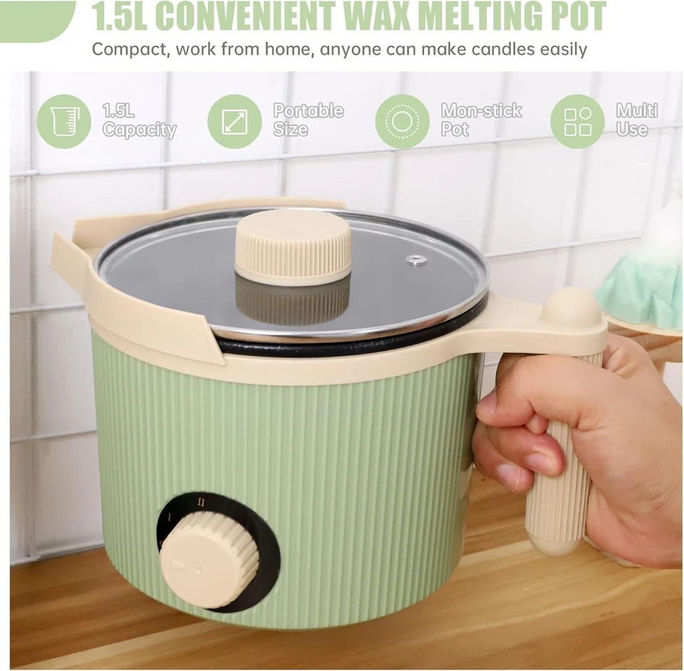 Olla de fusión de cera TOAUTO 1,5 L, verde, caño de fácil verter, ajuste de potencia doble - Imagen 2 de 4