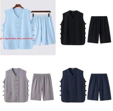 Traditional Chinese Tang Suit Men's Top Shorts Set Kung Fu Tai Chi Clothes Sets