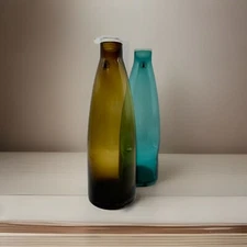 IKEA Retired MILDRA Glass Bottles w/ stoppers, Handmade 11" Tall MCM Style, Pair