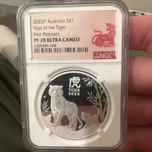 2022 Australia PROOF Silver Lunar Year of the TIGER NGC PF70 1oz $1 Coin FR