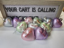 11 Valentine's Day Ornaments Conversation Hearts In Pastel colors Hard Plastic