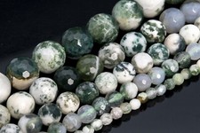 Natural Green White Moss Agate Grade A Micro Faceted Round Loose Beads 6/8/10MM