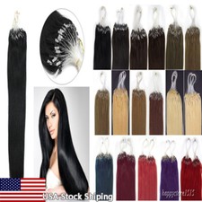 Loop Micro Ring Tip Remy 100 Real Human Hair Extensions Silicone Micro Beads US