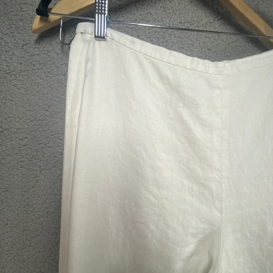 Pantalones informales de lino blancos de esquina para mujer talla 10 cremallera lateral tiro alto pierna recta Foto 3 de 4