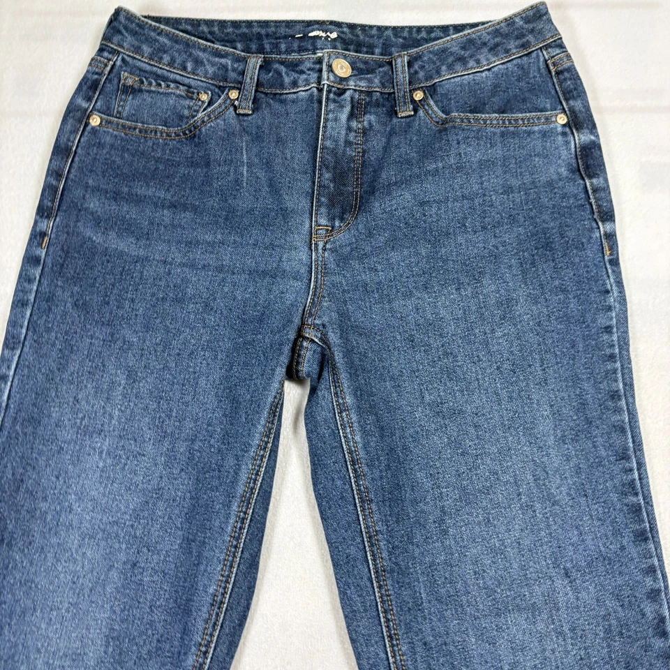 Pantalones de mezclilla elásticos de pierna recta lavados oscuros Seven7 para mujer talla 4 Y2K clásicos Foto 2 de 4