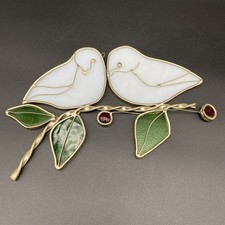 Vintage Retro Stained Glass Dove Love Bird Pair Couple Leaf Hanging Suncatcher