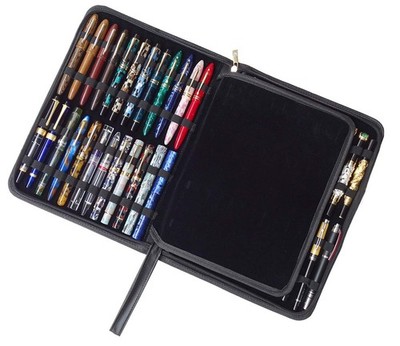 erofa 48 Fountain Pen Case PU Leather, 33 cm x 25 x 2 cm, Black-48 Slots 