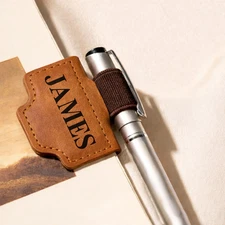 Personalized Leather Magnetic Bookmarks with Pen Holder