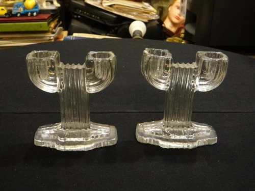 Vintage Anchor Hocking Queen Mary Dual Candlesticks Set of 2 1940’s Art Deco