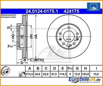 2pcs Brake Disc ATE 24.0124-0175.1 for Mazda Premacy