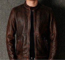 Mens Café Racer Vintage Distressed Brown Rea...