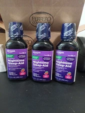 Amazon Basic Care Nighttime Sleep-Aid Berry Flavor 12 fl oz Exp09/2026 Three Lot