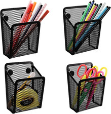    4 Pack Magnetic Pen Pencil Holder, Metal Mesh Magnetic Locker Organizer Pen Cu