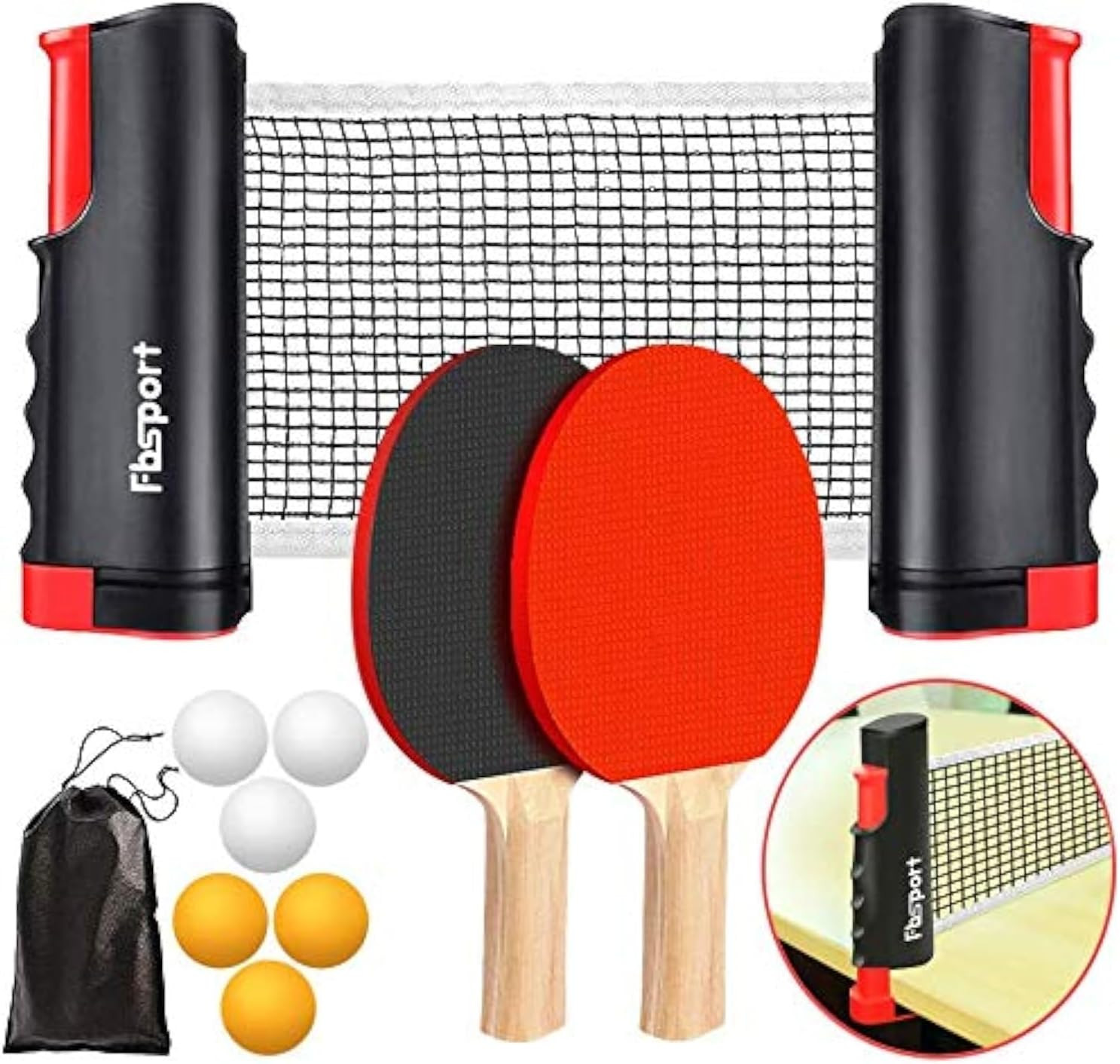 Ping Pong Set, Table Tennis Sets, 2 Bats, 6 Balls and Extendable Ping-Pong Nets,