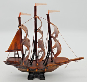 Vintage Miniature Sailing Ship Model Nautical Decor Made in Hong Kong 5.5 Inches