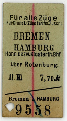 c1900 German Railway Ticket Bremen to Hamburg via Rotenburg F224